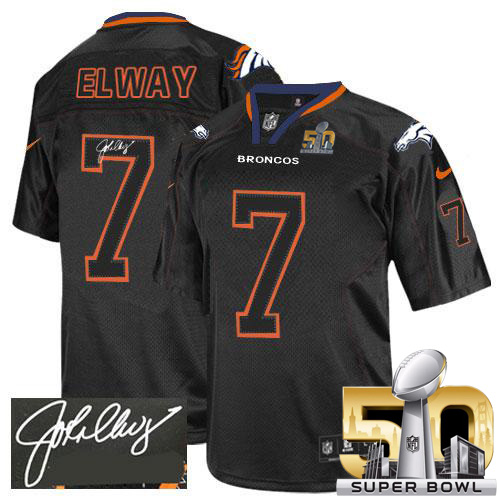 Nike Broncos #7 John Elway Lights Out Black Super Bowl 50 Men's Stitched NFL Elite Autographed Jersey